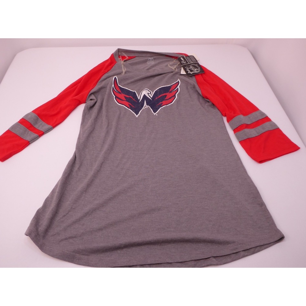 NWT NHL Washington Capitals Womens Small Three Quarter Sleeved Red & Gray TShirt